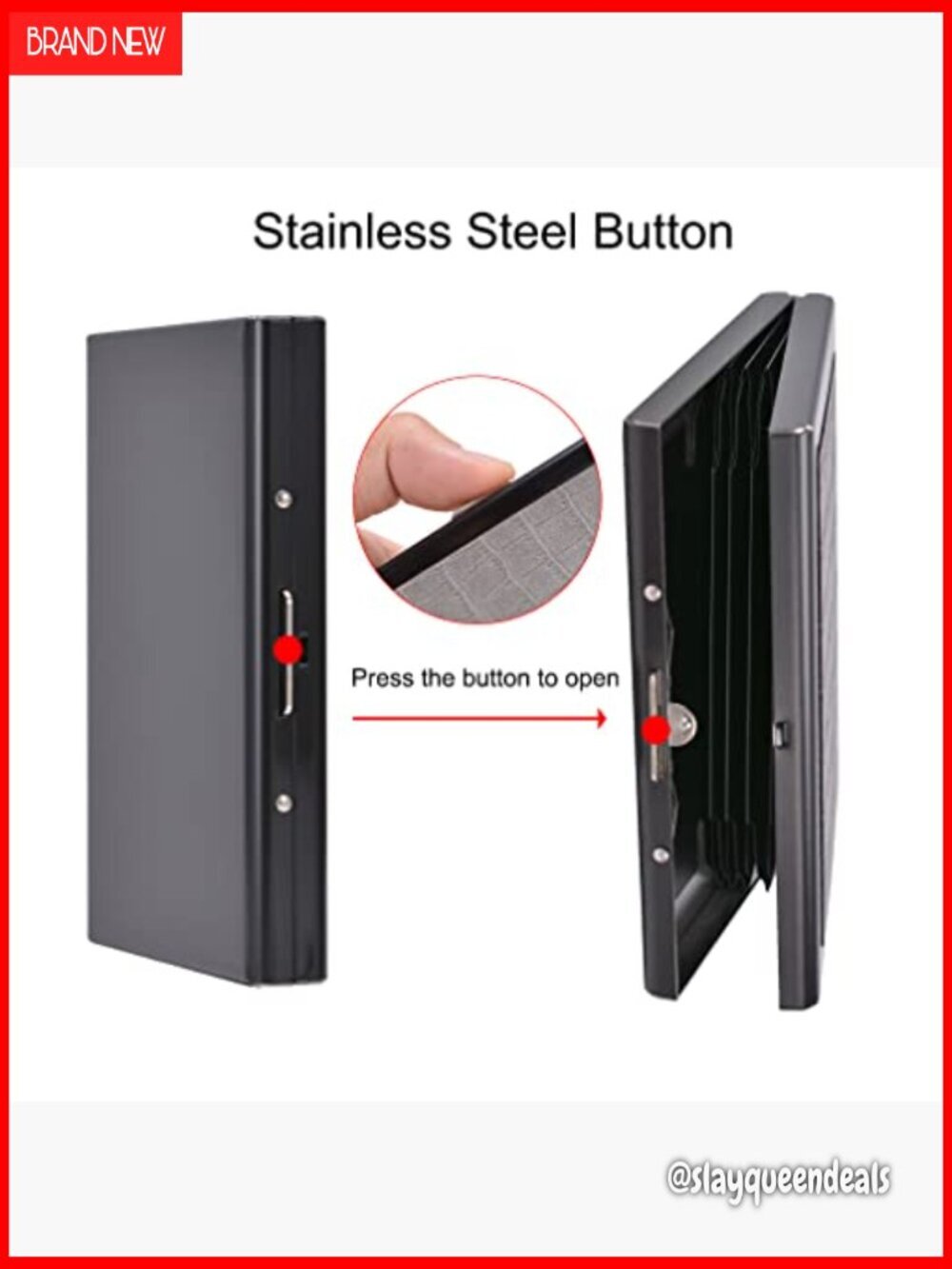 Slim Metal RFID Credit Card Holder with 6 Slots, Stainless Steel & PU Leather - Picture 5 of 6